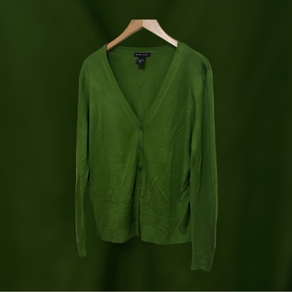 New York & Company Acrylic Cardigan Button up Sweater Women's Size L Green - Picture 9 of 12